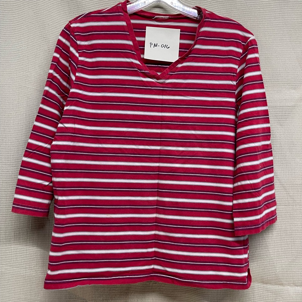 Red and White Striped V-Neck Top